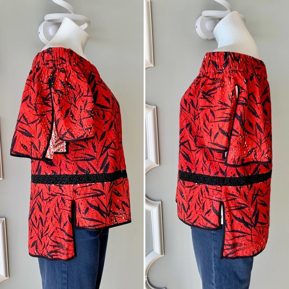 Prabal Gurung Off The Shoulder Printed Eyelet Blouse Size 6 - Picture 5 of 12